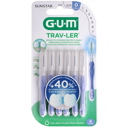 Gum Sunstar - Gum Travler Lavender Interdental Brush 06mm Pack Of 6