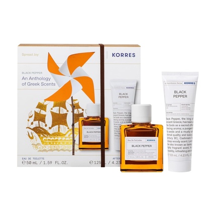 KORRES Black Pepper Fragrance Set for Him, Gift Set with EDT 50 ml and Aftershave 125 ml, Value Set with Spicy Fresh Fragrance, Vegan