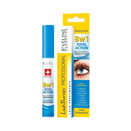 Eveline Cosmetics - Concentrated Eyelash Serum Total Action 8-in-1 by Lash Therapy Professional - Argan Oil, D-Panthenol, Soy Proteins & Hyaluronic Acid